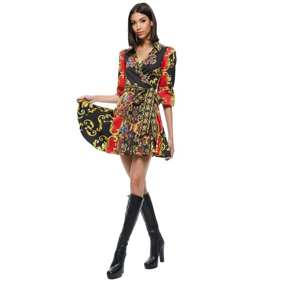 ALICE + OLIVIA ALISA REGAL ROMANCE BORDEAUX EMBROIDERED MINI DRESS SIZE 2 NWT - Picture 4 of 13